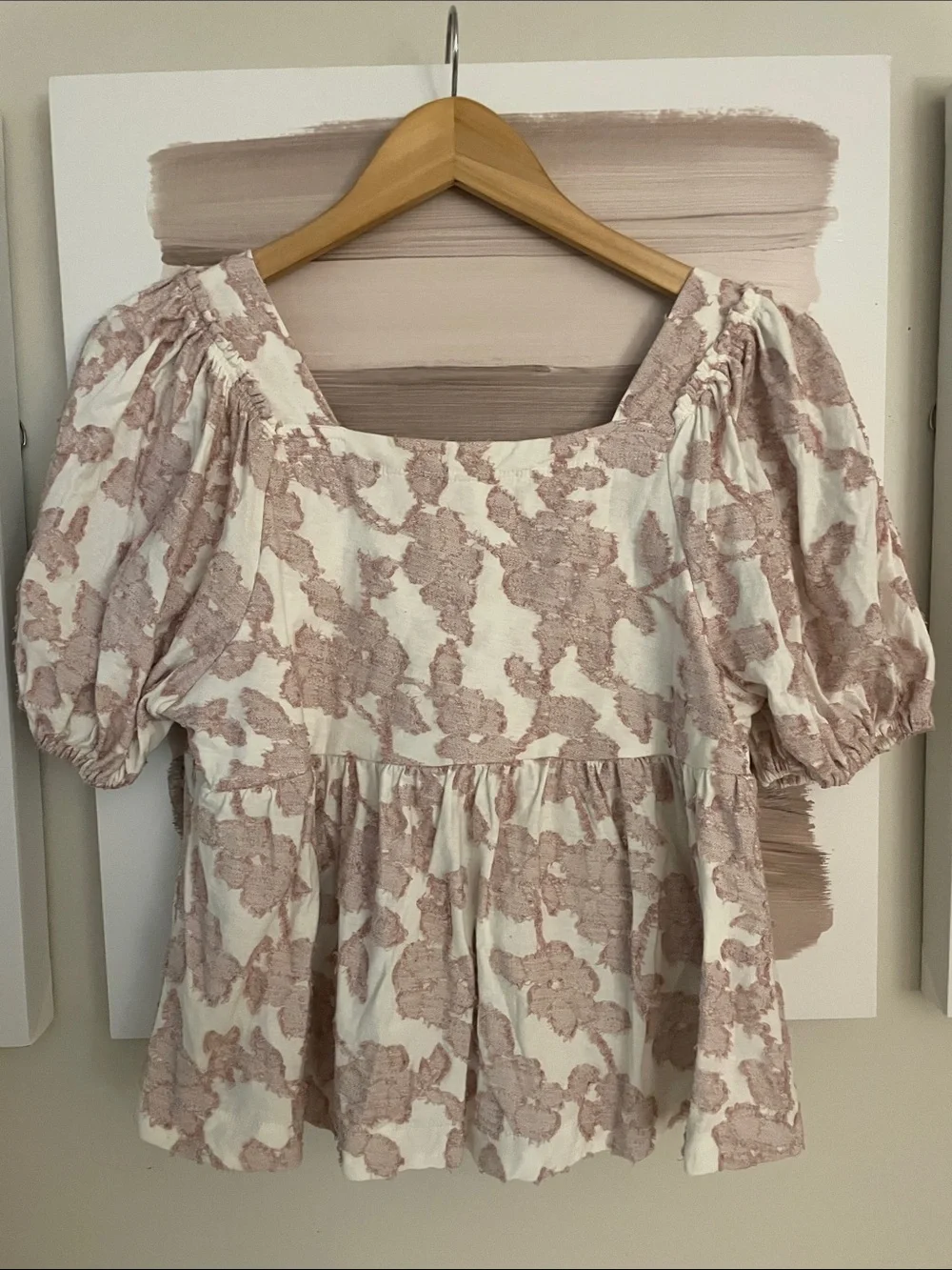 Maeve Puff-Sleeve Square-Neck Top in Blush Floral